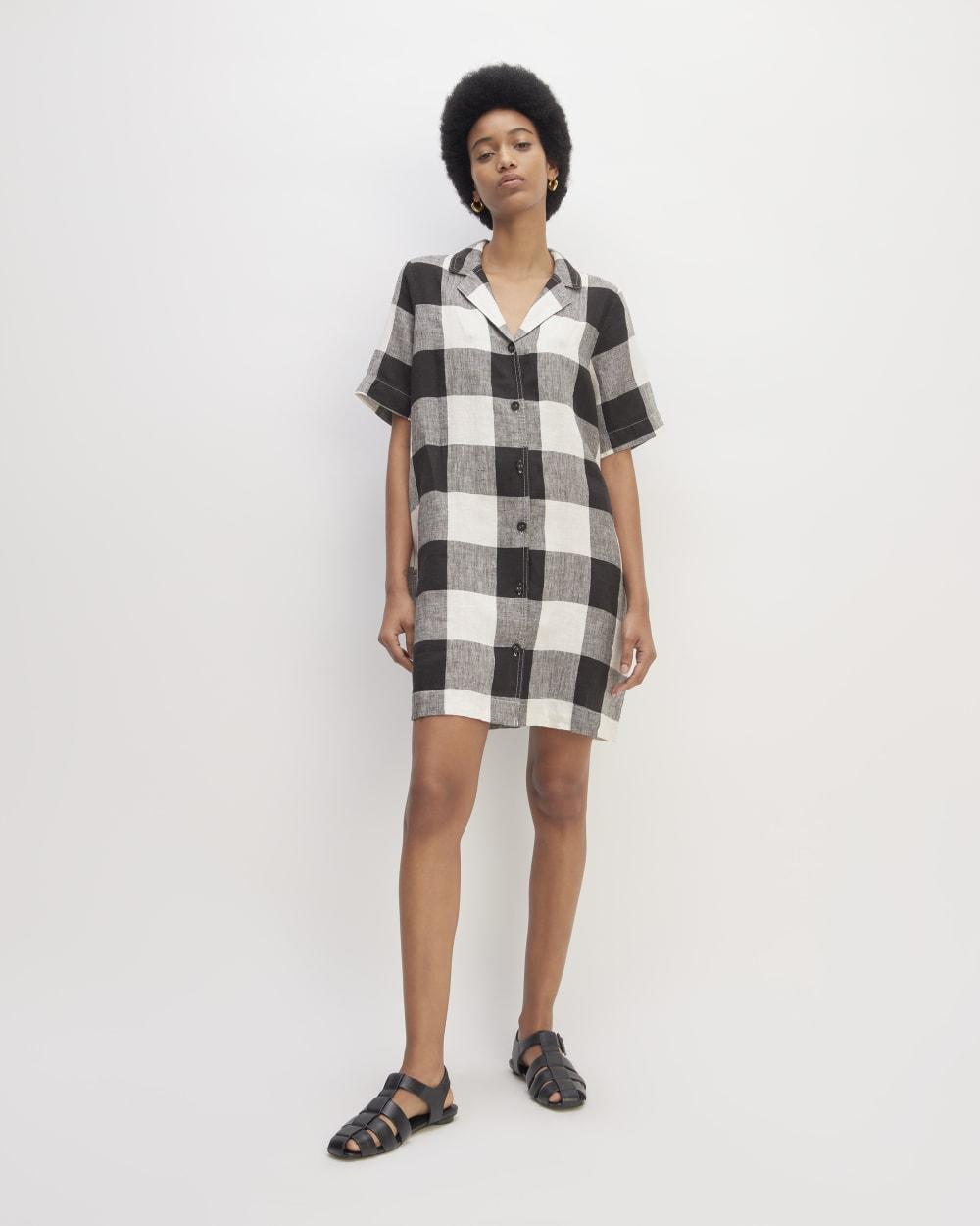 The Shirtdress in Linen | Bone / Black Check by EVERLANE The Shirtdress in Linen | Bone / Black Check by EVERLANE