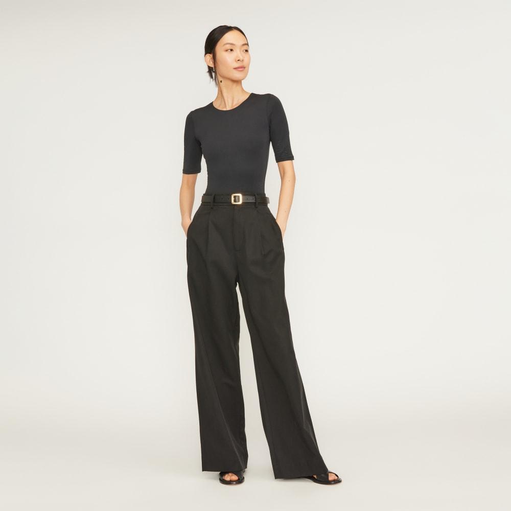 The Short-Sleeve Crew Neck Bodysuit | Black | Thong by EVERLANE