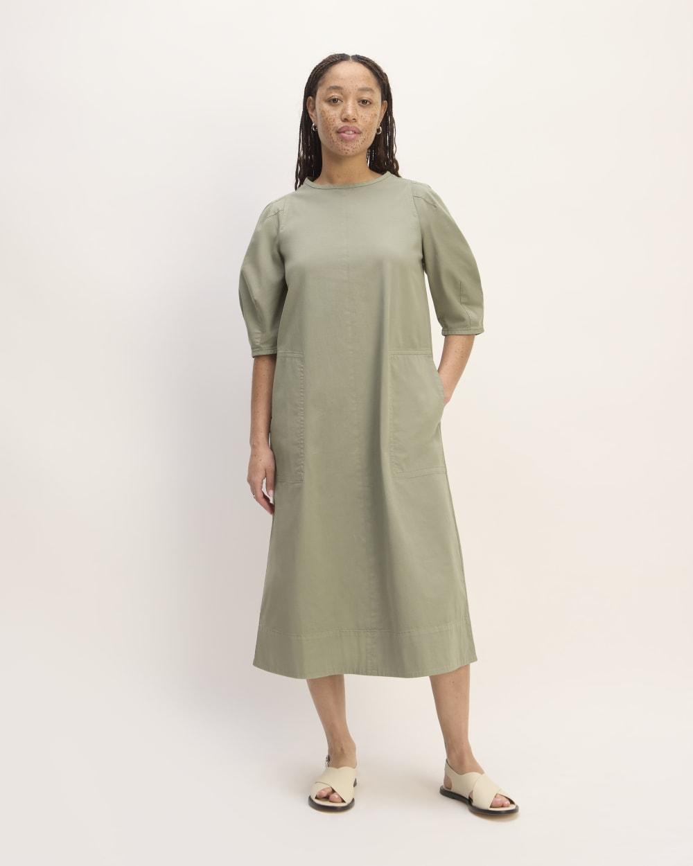 The Short-Sleeve Puff Midi Dress | Sage Green by EVERLANE
