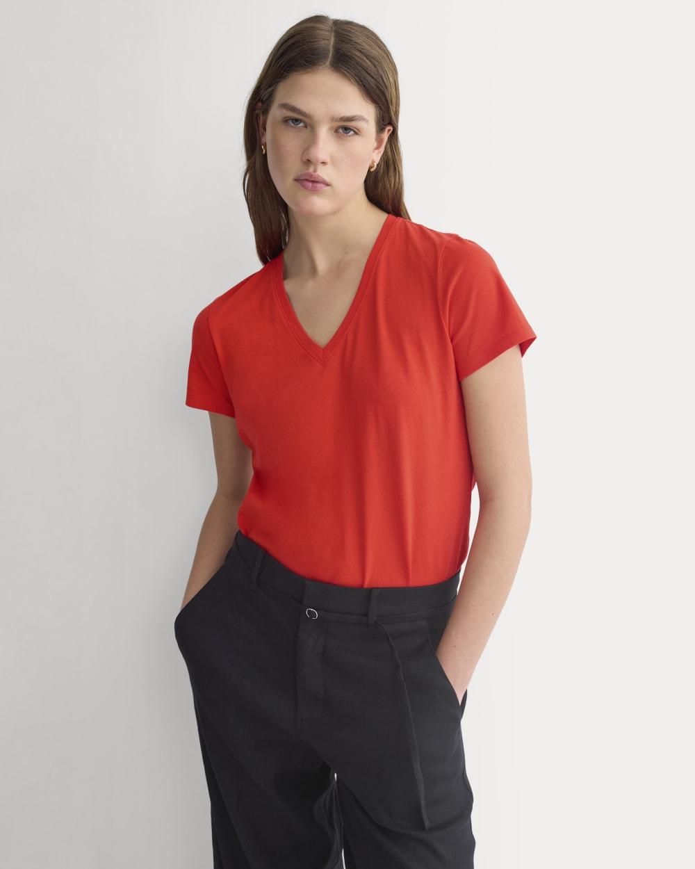 The Slim V-Neck Tee in Essential Cotton | Fiery Red by EVERLANE