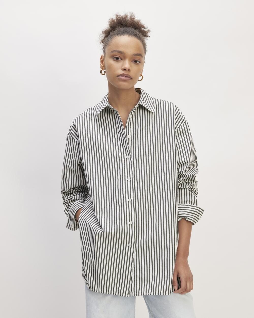 The Supima® Cotton Boyfriend Shirt | Optic White / Black by EVERLANE