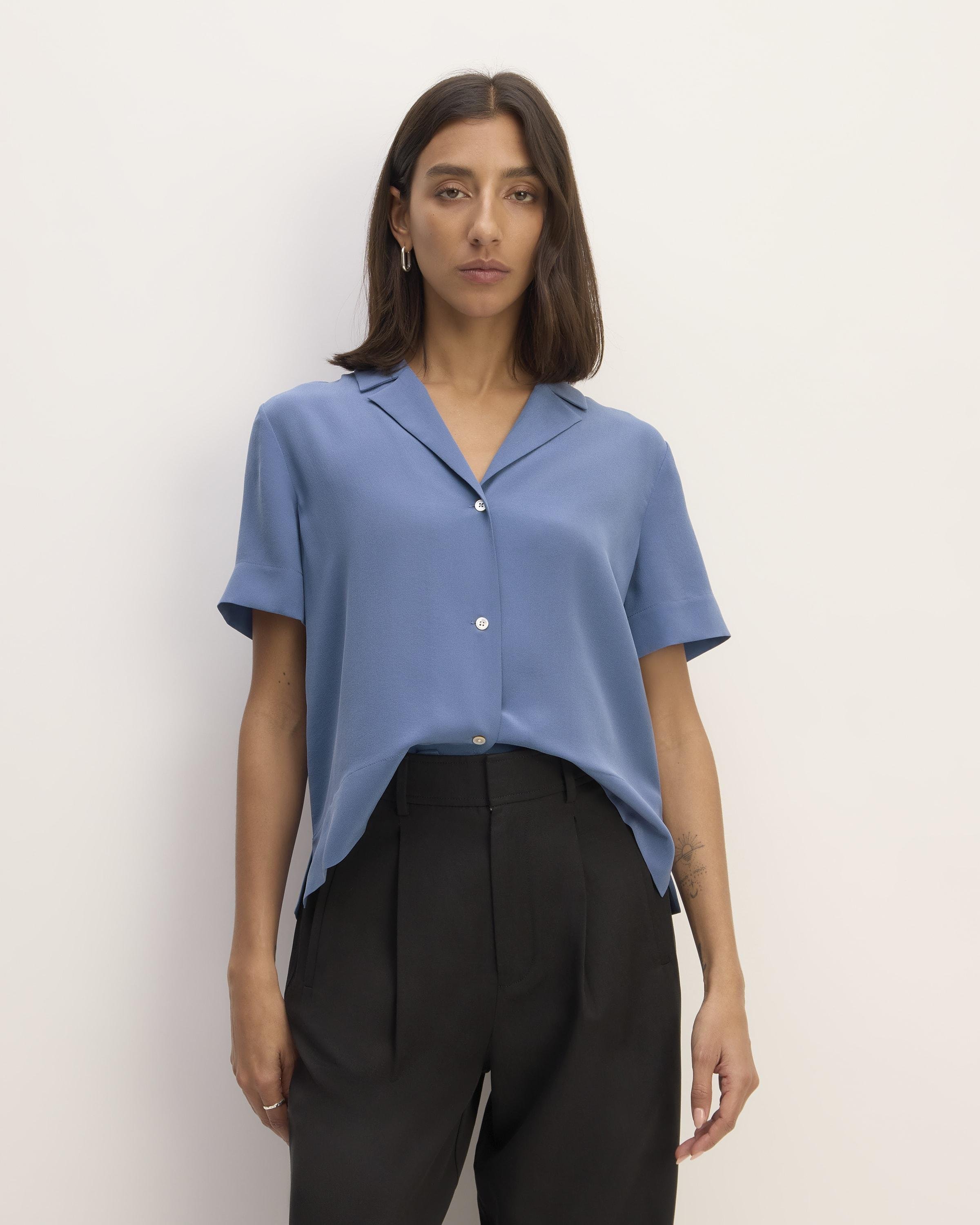 The Washable Clean Silk Short-Sleeve Notch Shirt by EVERLANE