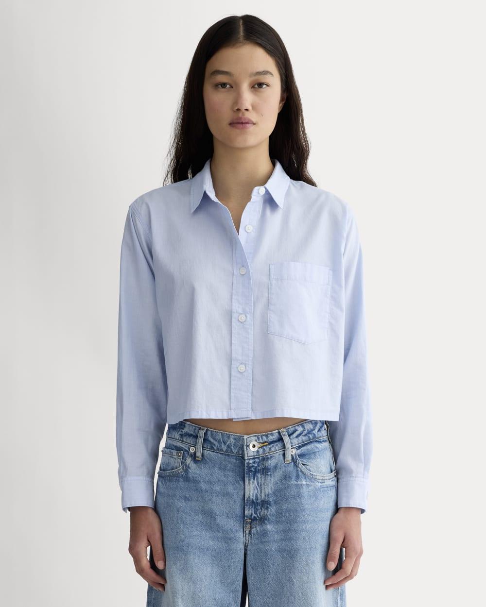 The Way-Short Shirt in Silky Cotton | Chambray Blue by EVERLANE