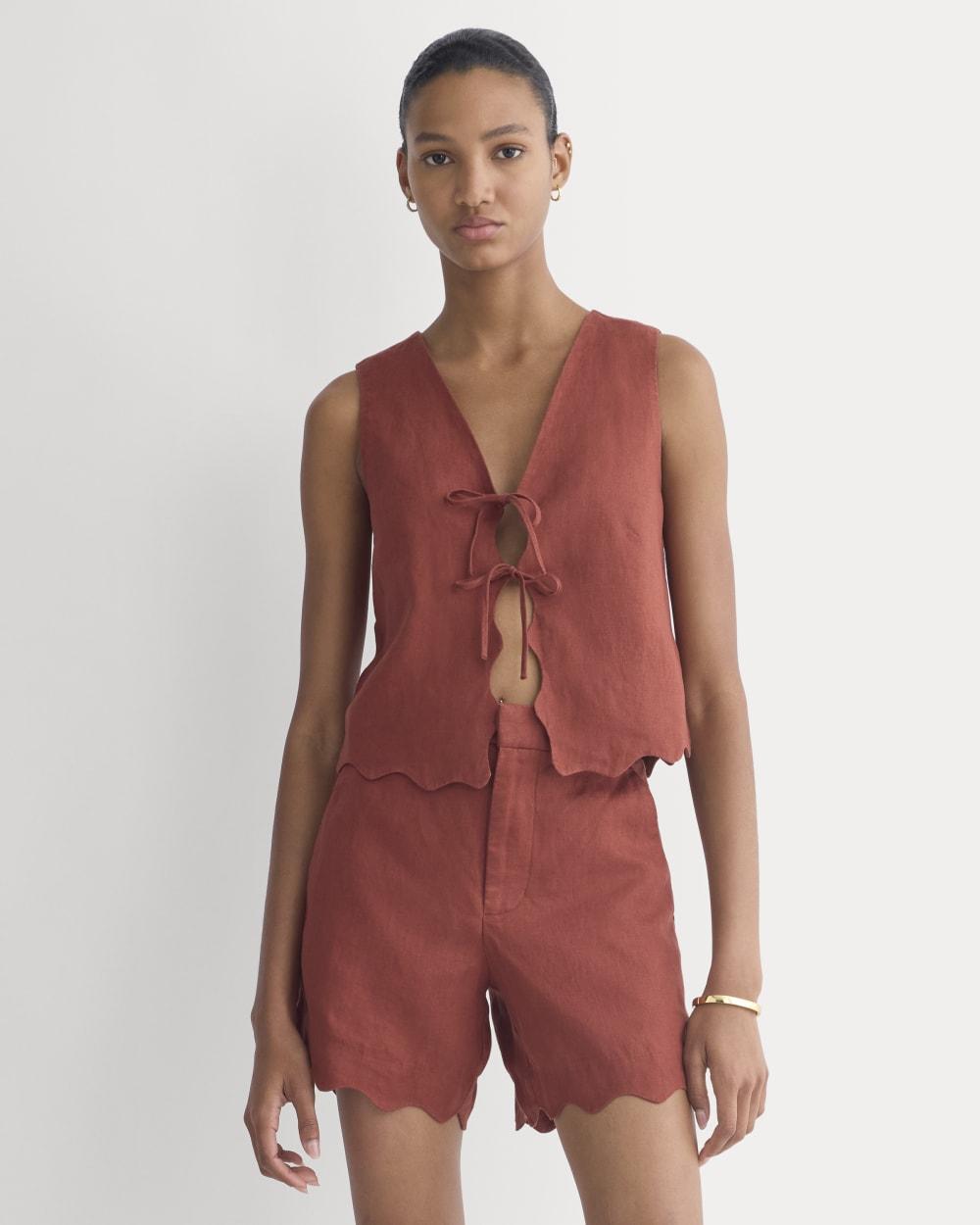 Tie-Front Scallop Tank in Linen | Henna Red by EVERLANE
