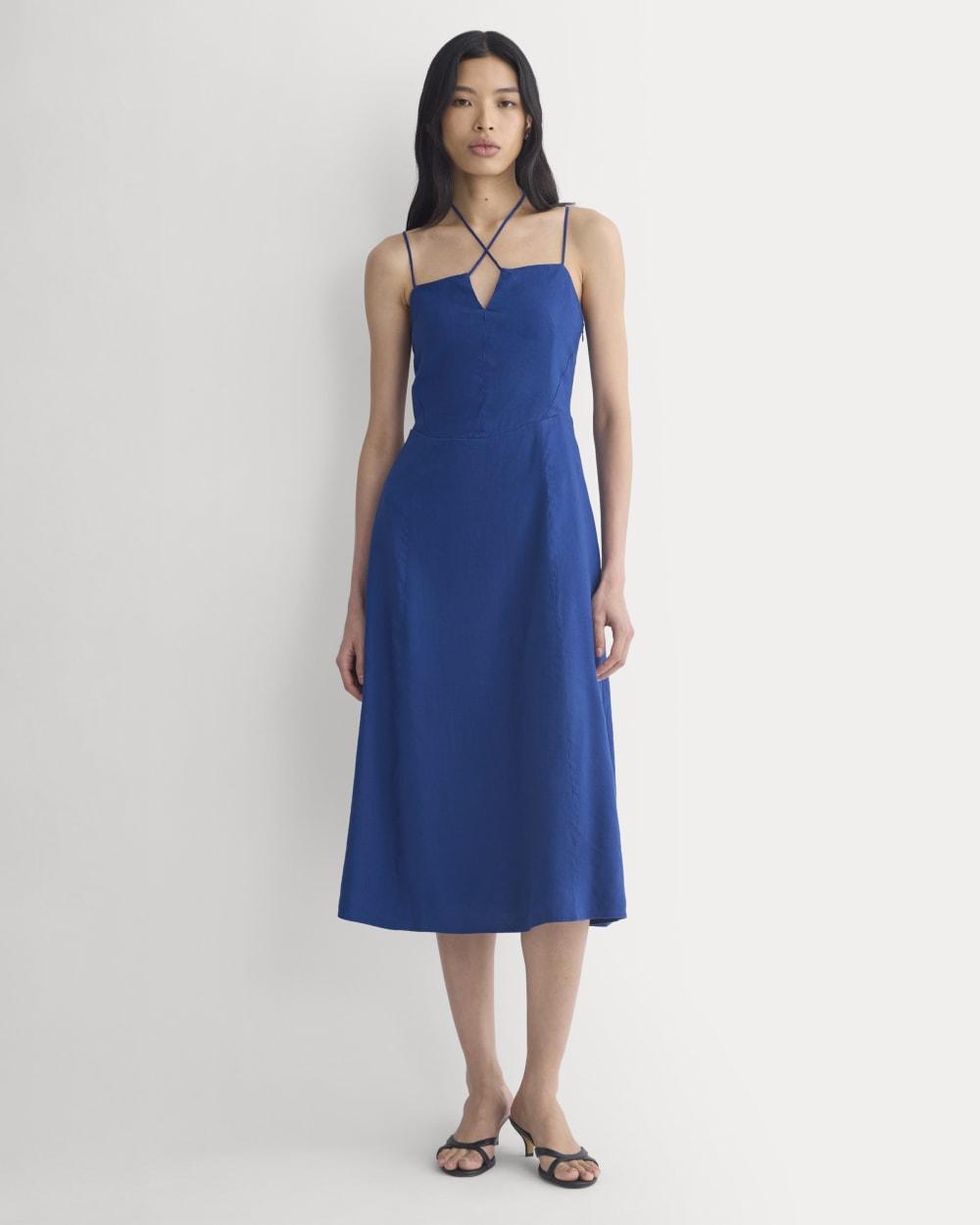 Tie-Neck Dress in Stretch Linen | Estate Blue by EVERLANE