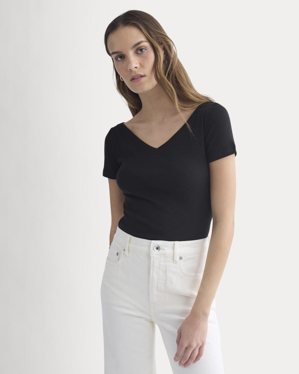 Tissue Short-Sleeve V-Neck Top | Black by EVERLANE