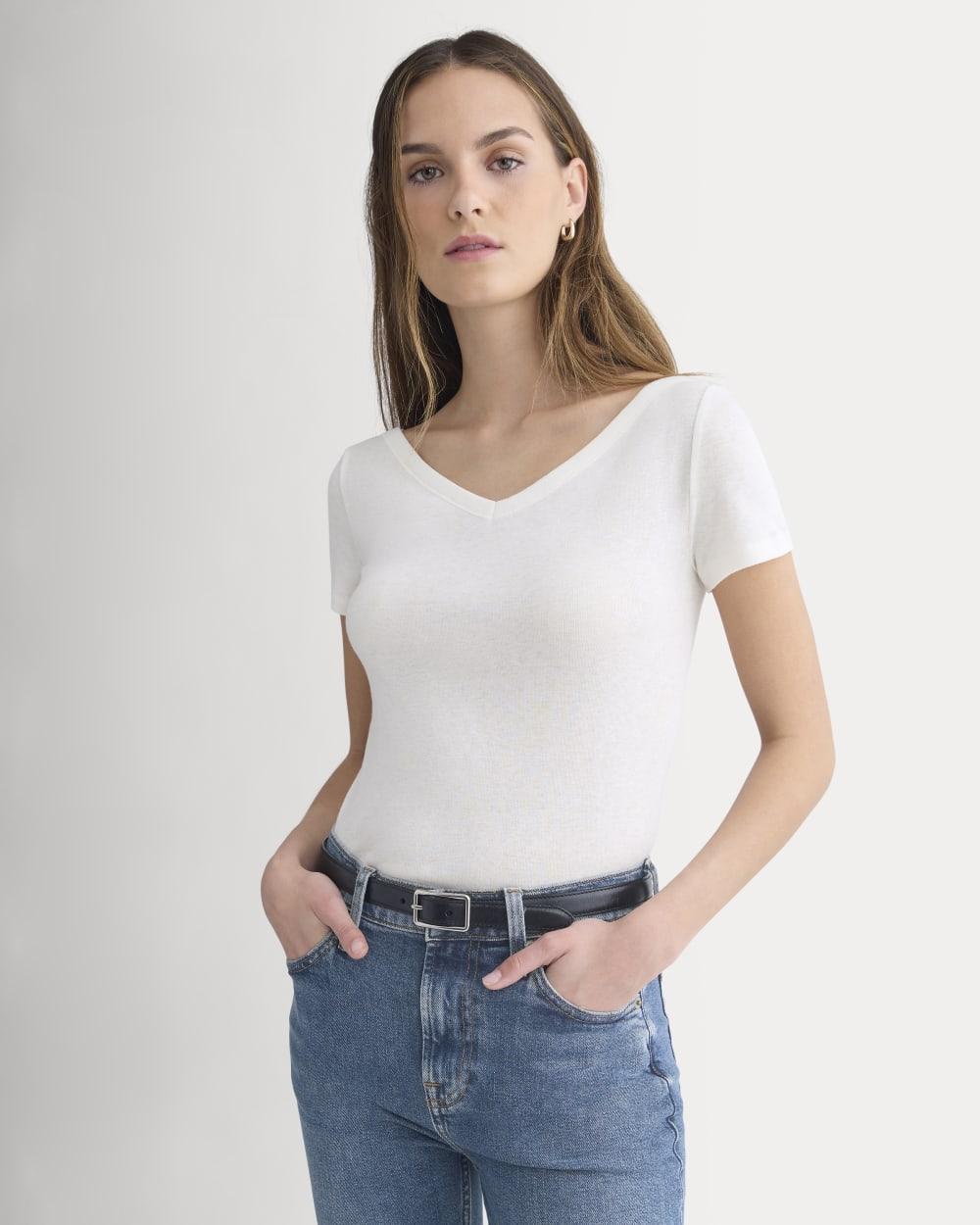 Tissue Short-Sleeve V-Neck Top | Bone by EVERLANE