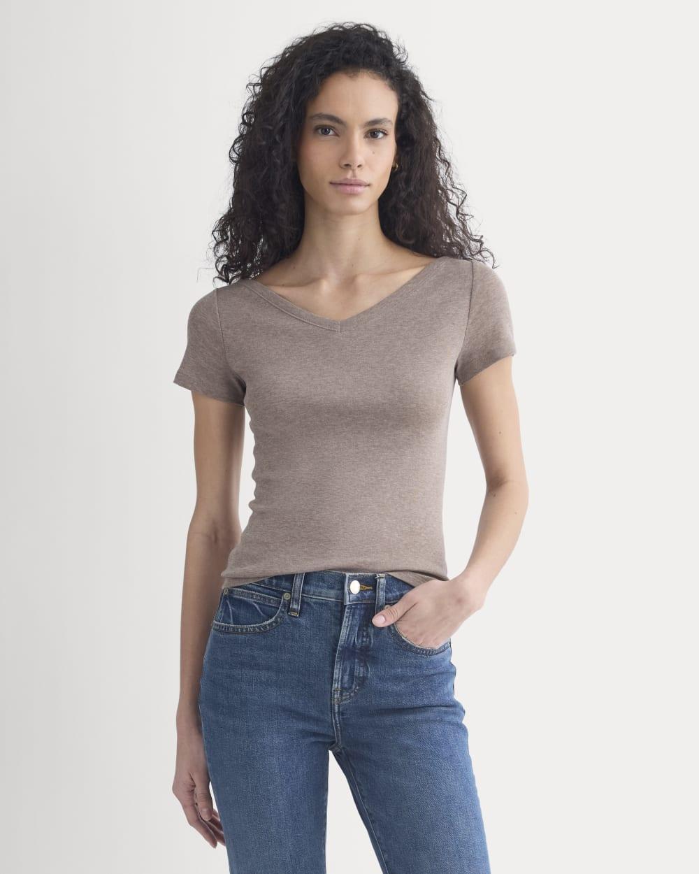 Tissue Short-Sleeve V-Neck Top | Heathered Chocolate Chip by EVERLANE