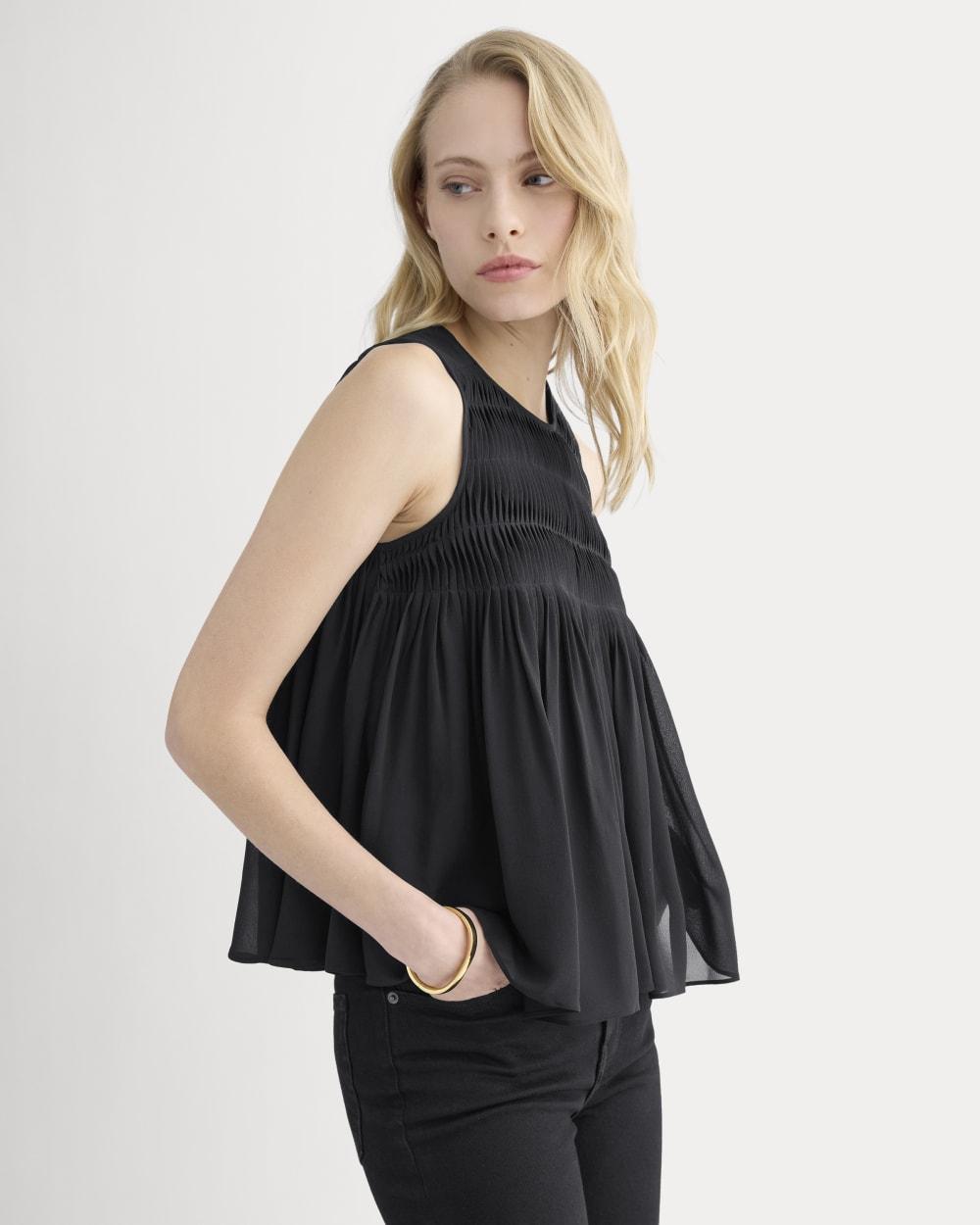Twisted Pleat Tank in Silk Georgette | Black by EVERLANE