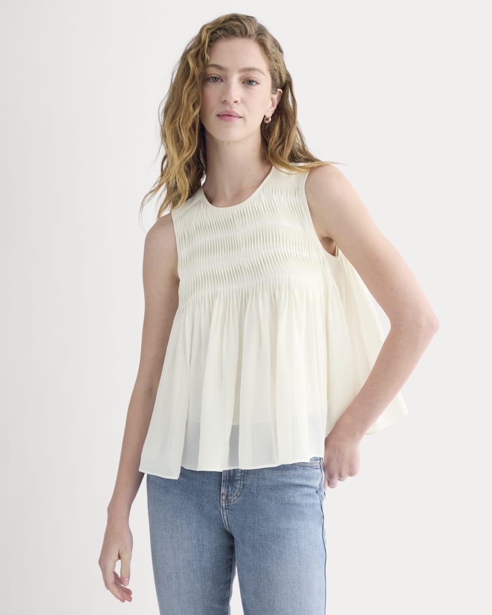 Twisted Pleat Tank in Silk Georgette | Bone by EVERLANE