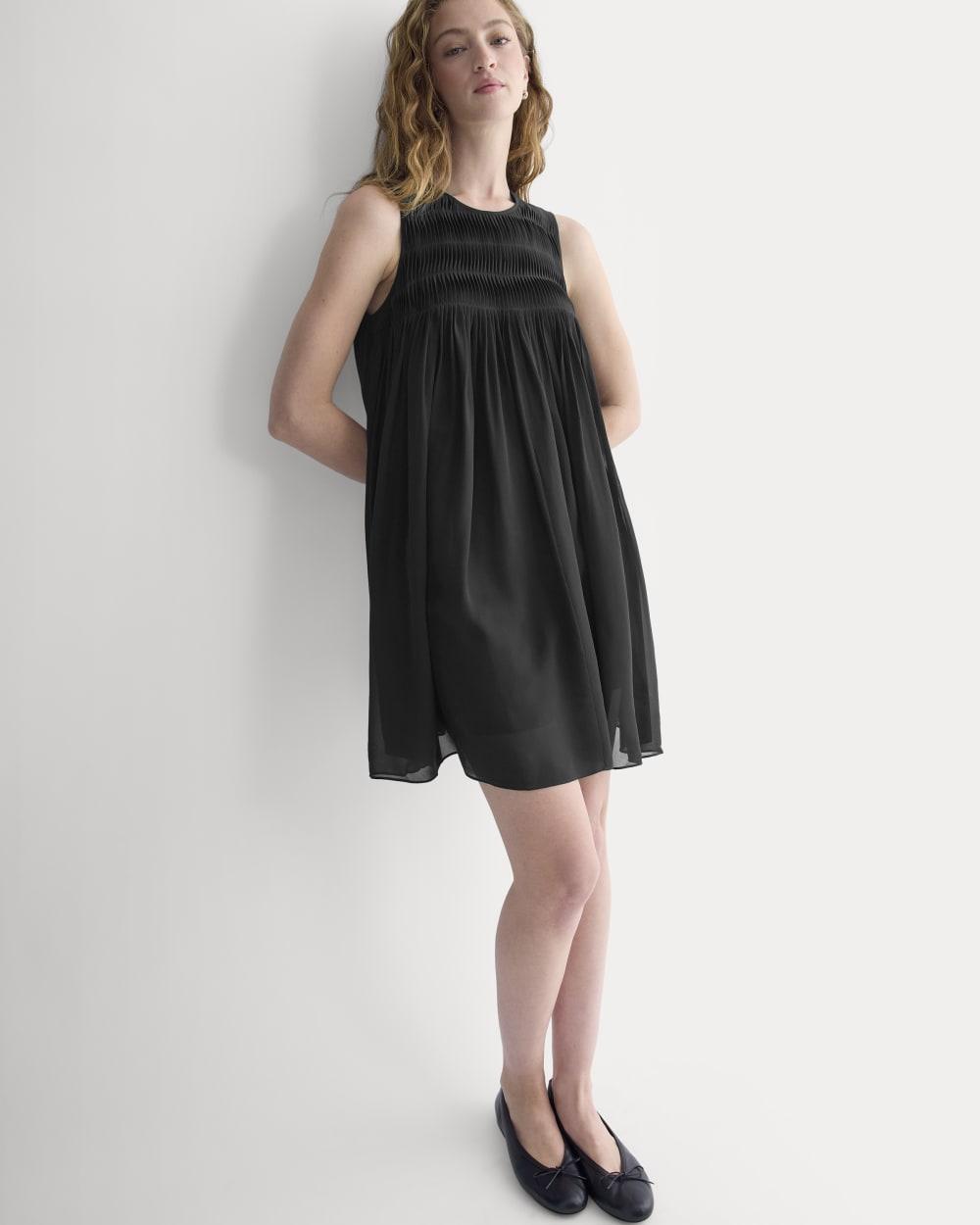 Twisted Pleated Mini Dress in Silk Georgette | Black by EVERLANE