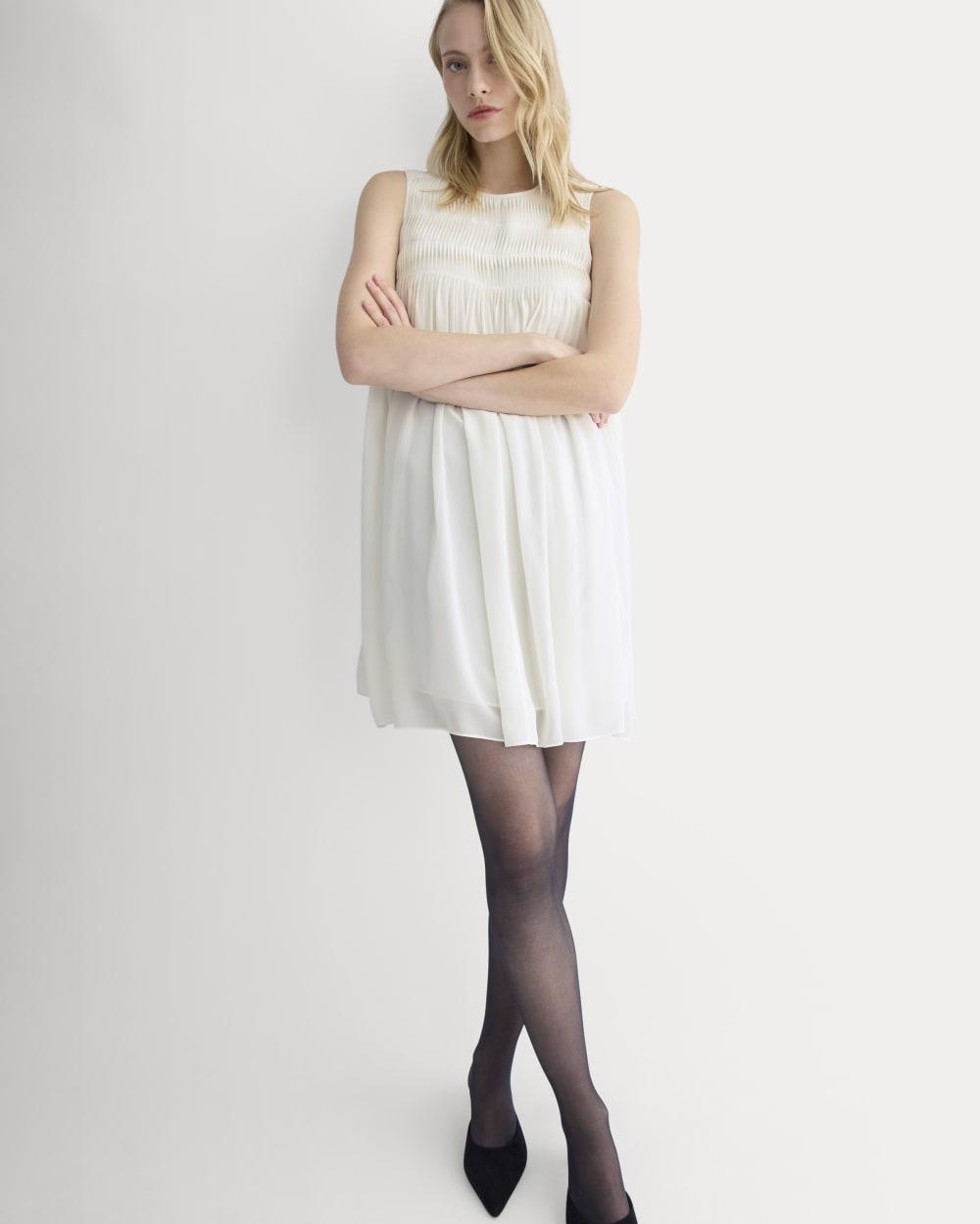 Twisted Pleated Mini Dress in Silk Georgette | Bone by EVERLANE