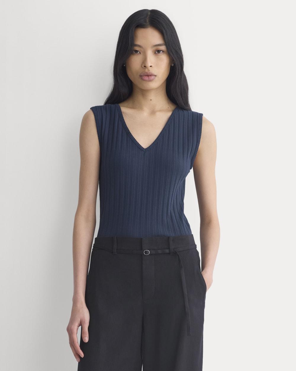 V-Neck Tank in Pointelle | Deep Navy by EVERLANE