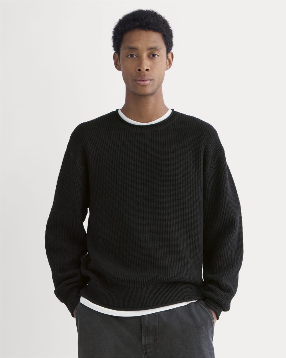 Waffle Rollneck Crew in Everyday Cotton | Black by EVERLANE