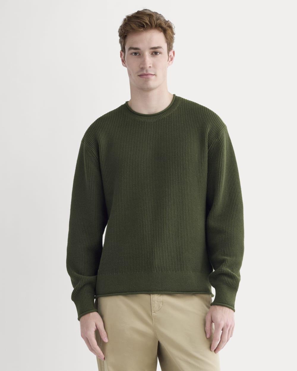 Waffle Rollneck Crew in Everyday Cotton | Dark Green by EVERLANE