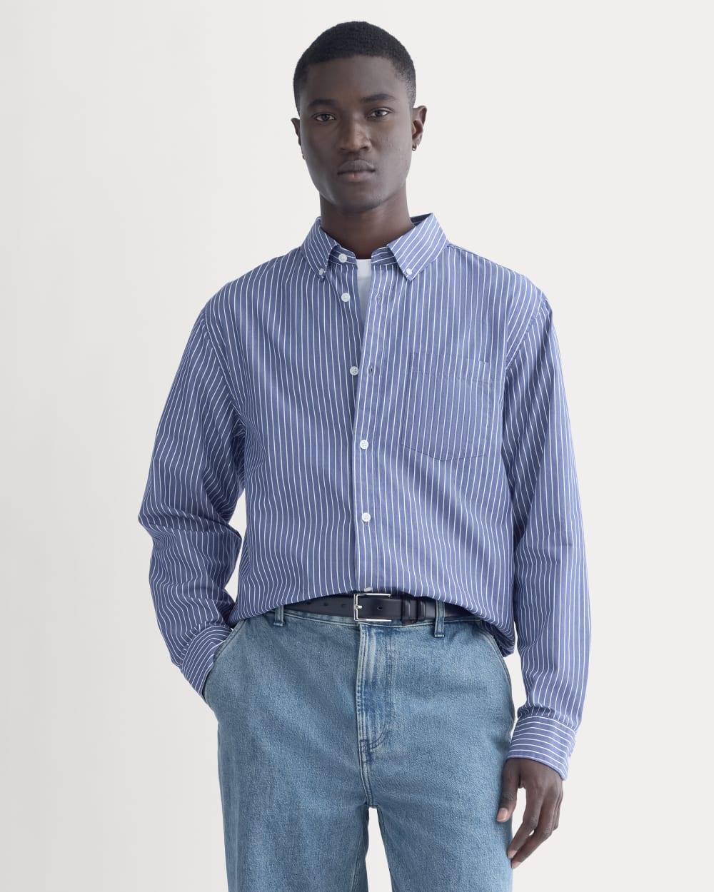 Washed Poplin Shirt | Mazarine Blue / Optic White by EVERLANE