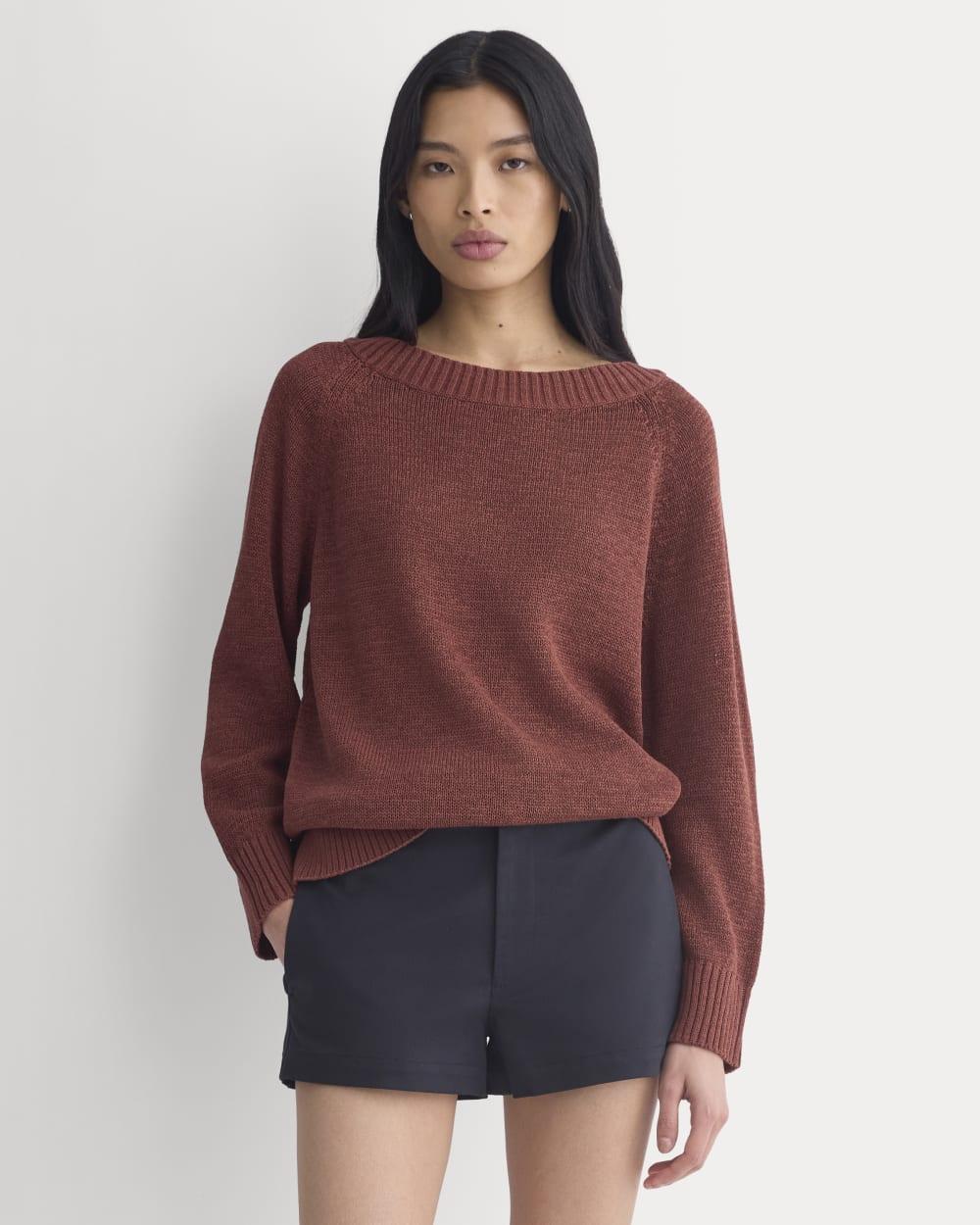 Wide-Neck Crew Sweater in Tape Yarn | Henna Red by EVERLANE