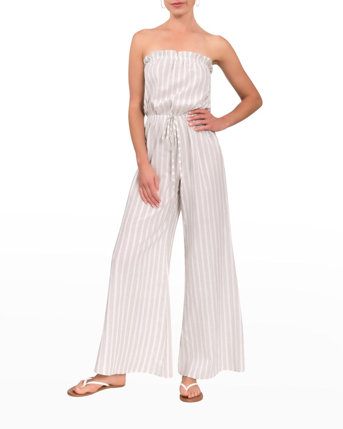 Eileen Strapless Striped Linen Jumpsuit by EVERYDAY RITUAL