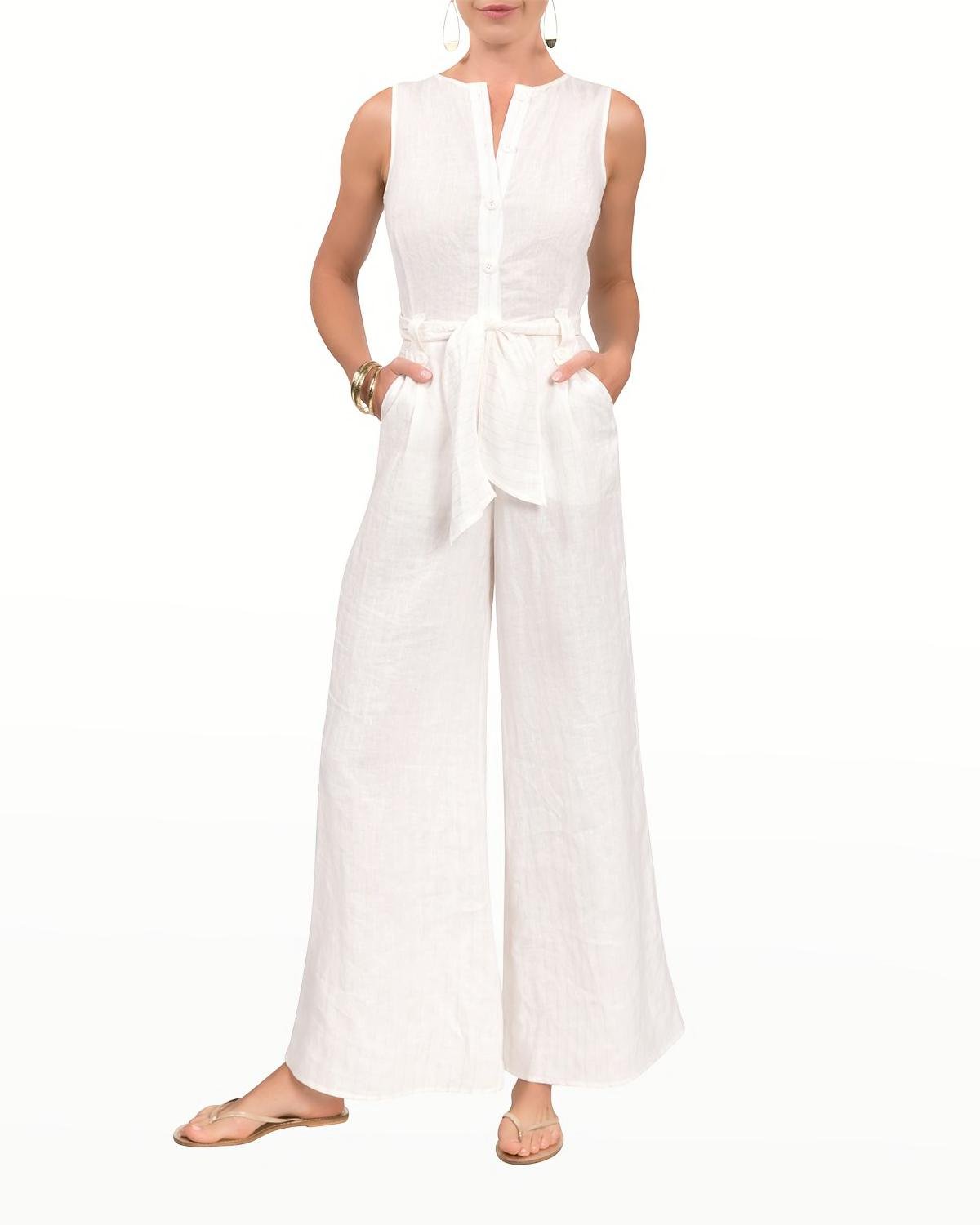 Tori Saddle-Stitch Belted Wide-Leg Jumpsuit by EVERYDAY RITUAL