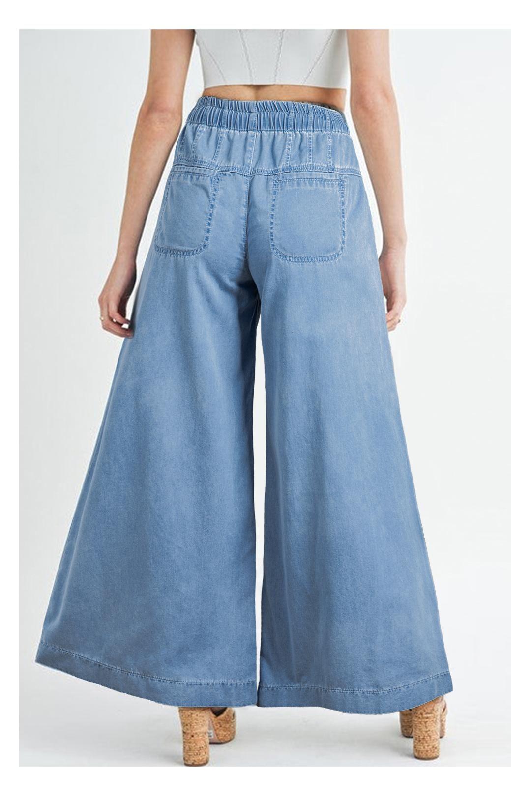 Beau Blue Mineral Wash Button Fly Waist Wide Leg Jeans by EVERYDAY THE LABEL