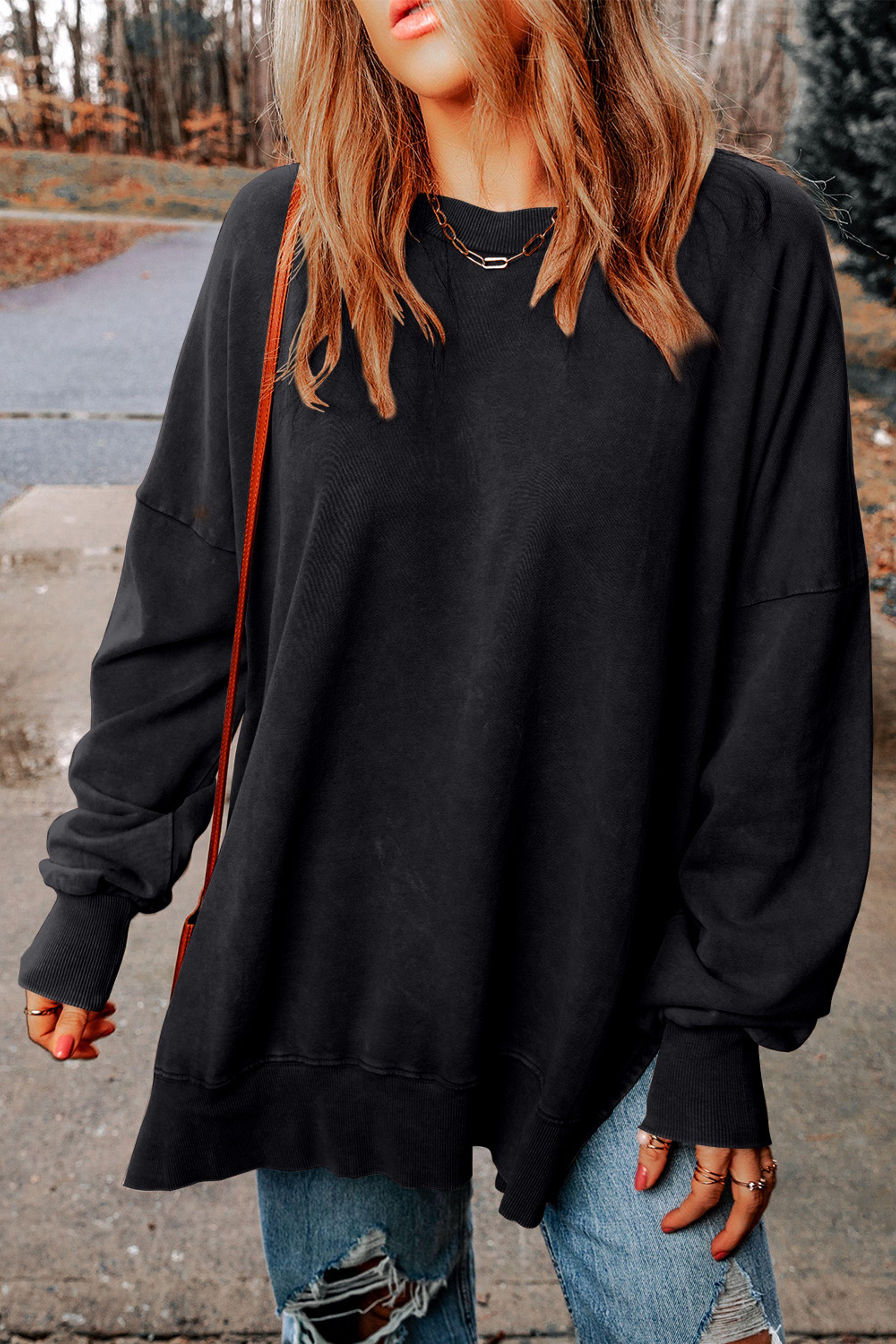 Black Drop Shoulder Ribbed Trim Oversized Sweatshirt by EVERYDAY THE LABEL
