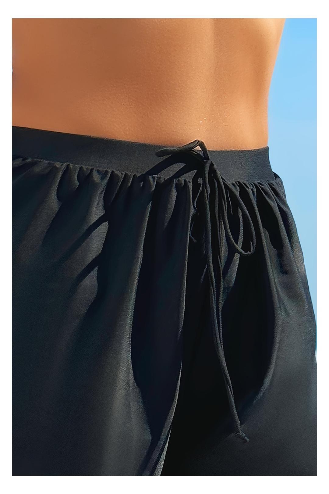Black Scalloped Trim Beach Shorts by EVERYDAY THE LABEL