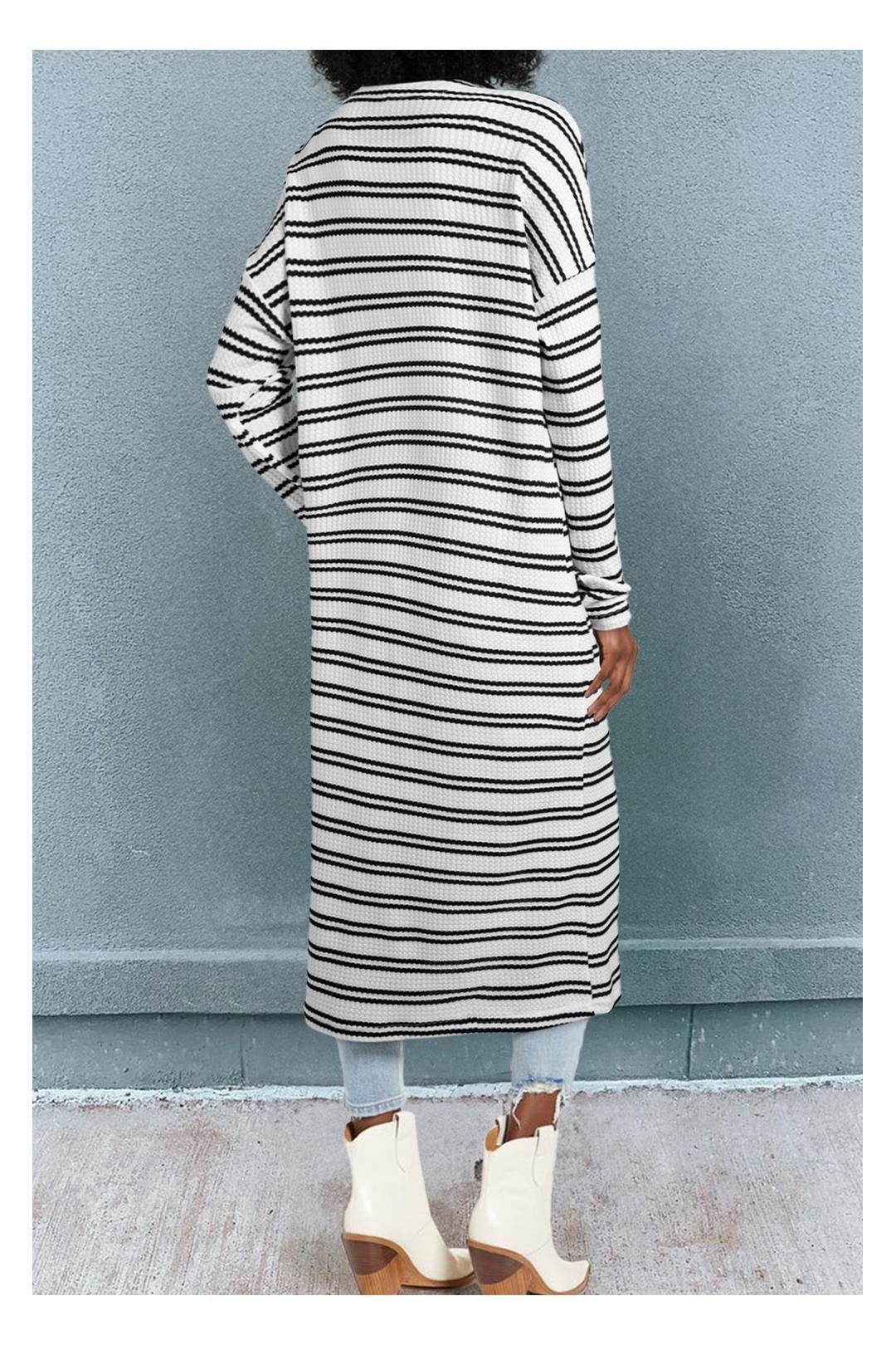 Black Stripe Print Open Front Duster Cardigan by EVERYDAY THE LABEL