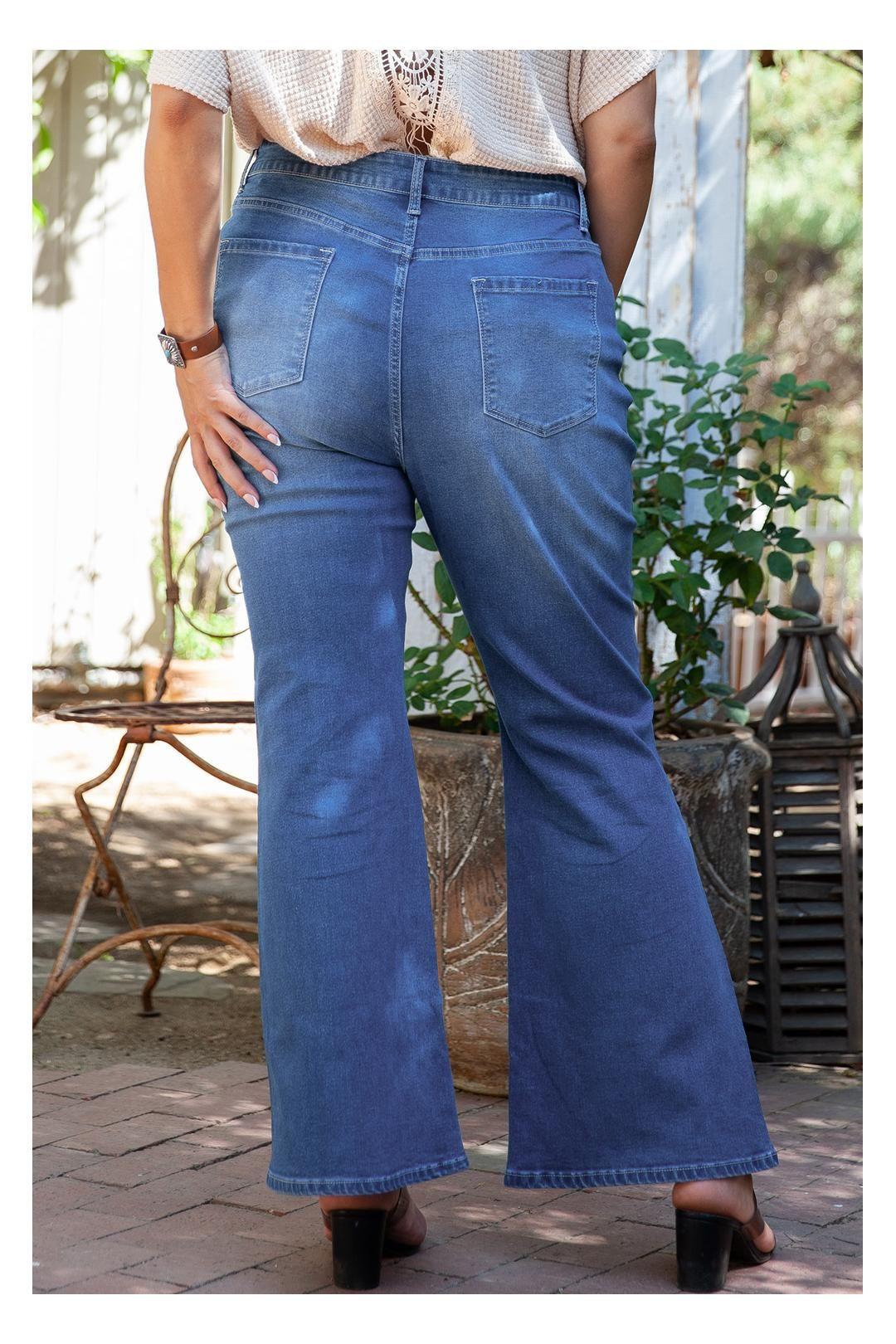 Blue Plus Size Exposed Seam High Waist Flare Jeans by EVERYDAY THE LABEL