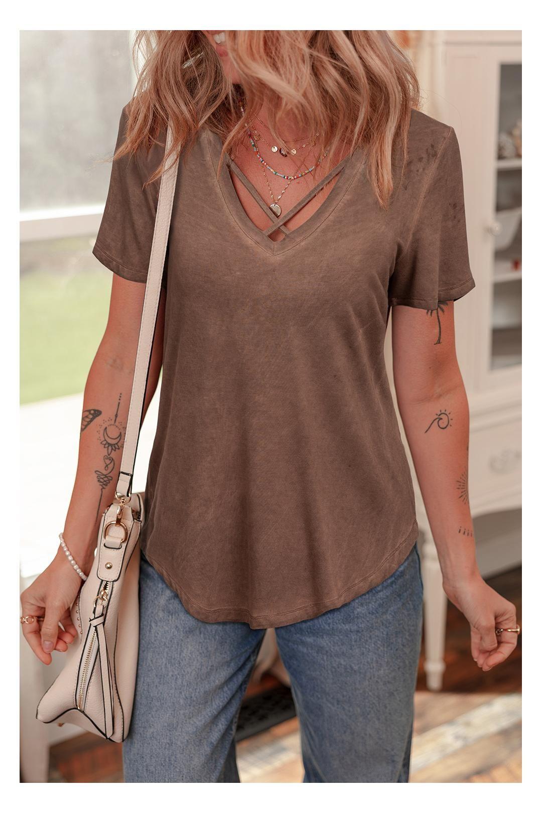 Crisscross Vneck Tee by EVERYDAY THE LABEL