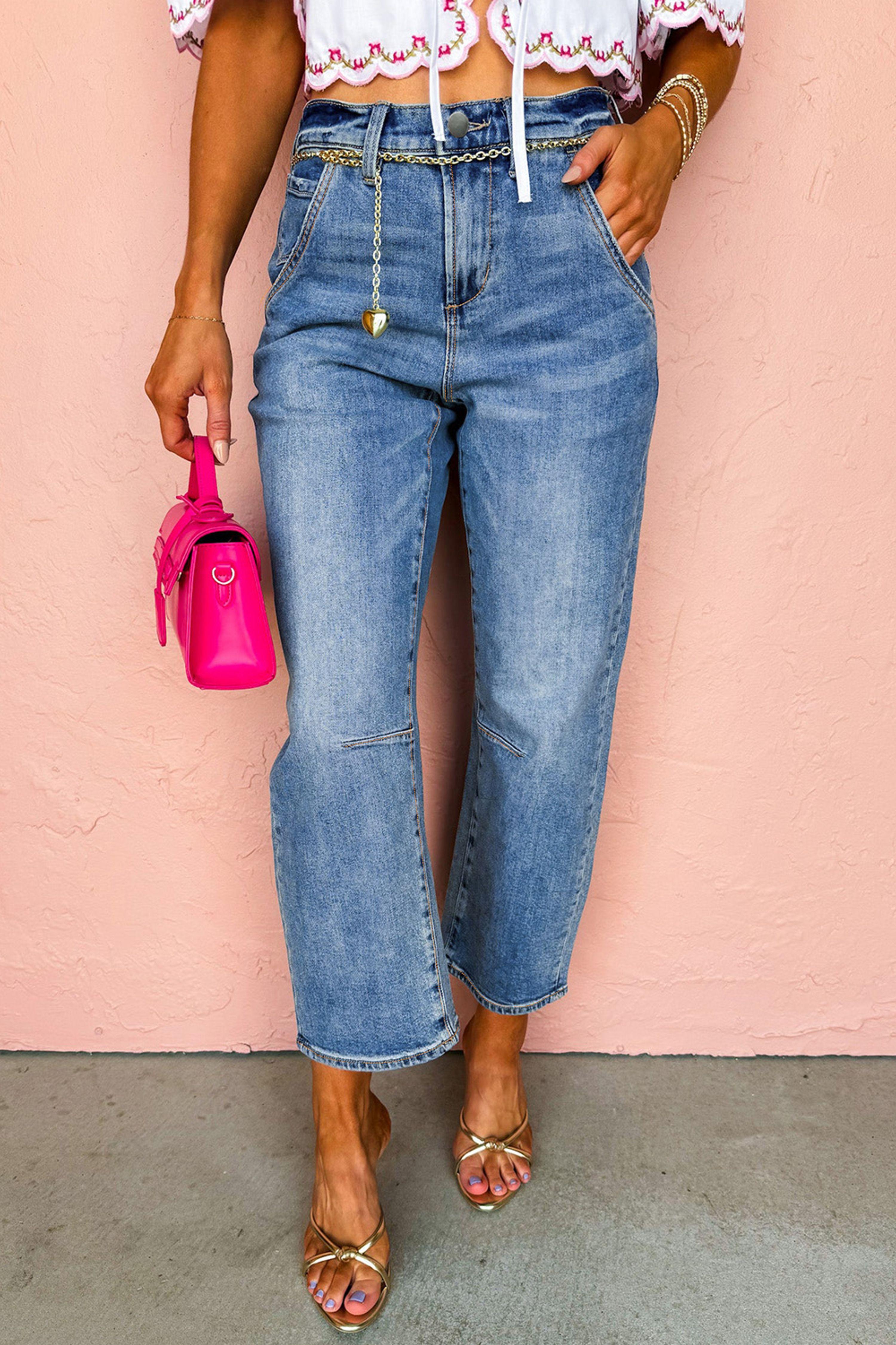 Dusk Blue High Waist Straight Leg Ankle Jeans by EVERYDAY THE LABEL