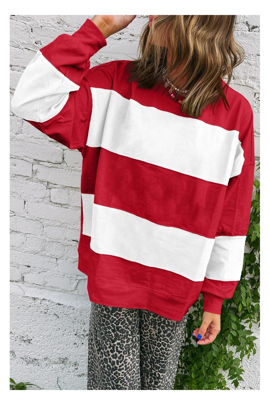 Fiery Red Colorblock Drop Shoulder Baggy Sweatshirt by EVERYDAY THE LABEL