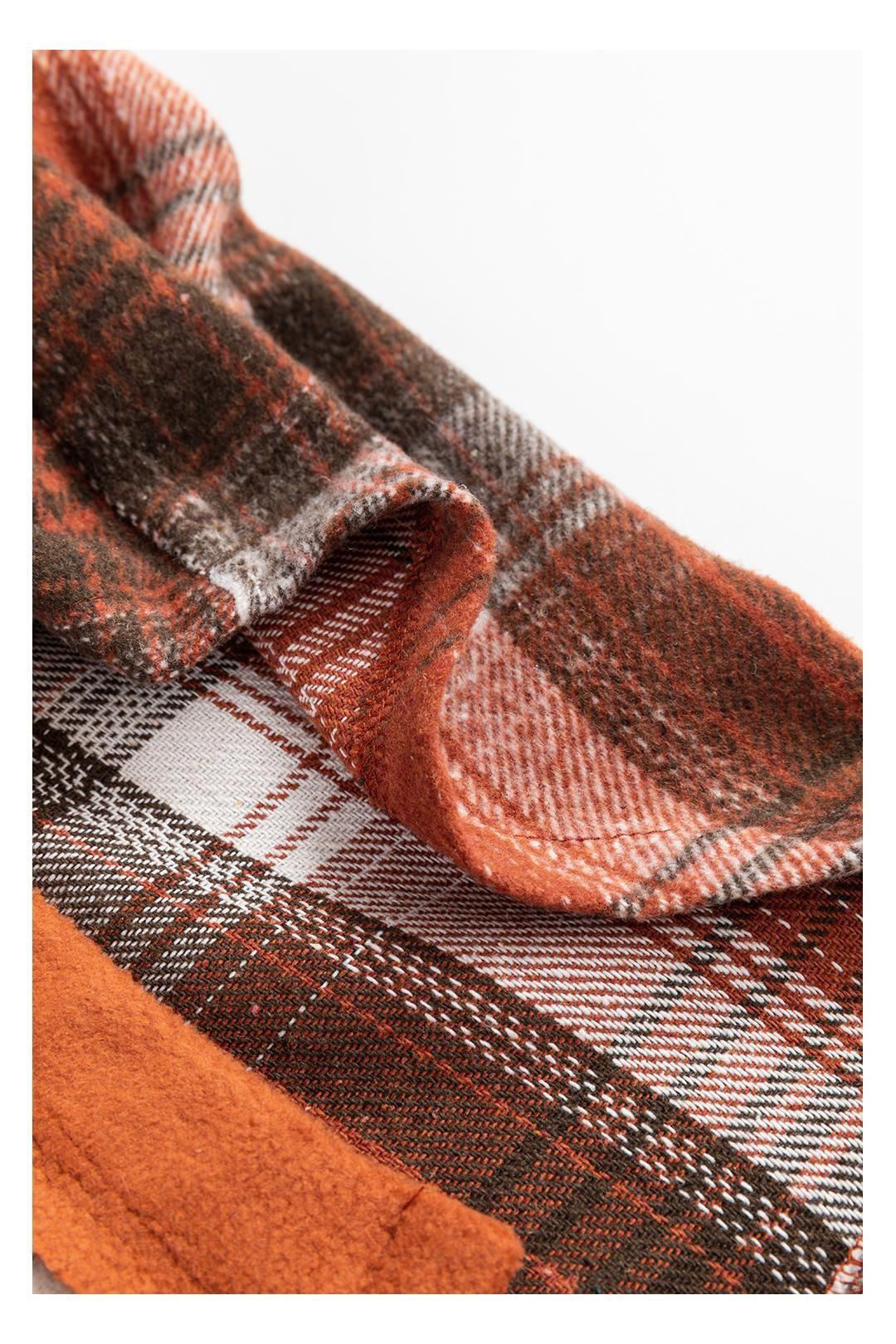 Khaki Colorblock Plaid Pattern Flap Pockets Buttoned Shacket by EVERYDAY THE LABEL