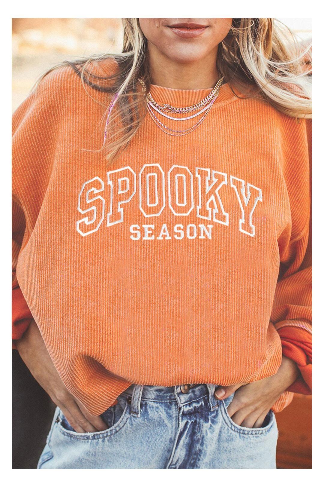 Orange SPOOKY SEASON Embroidered Letter Graphic Twisted Ribbed by EVERYDAY THE LABEL