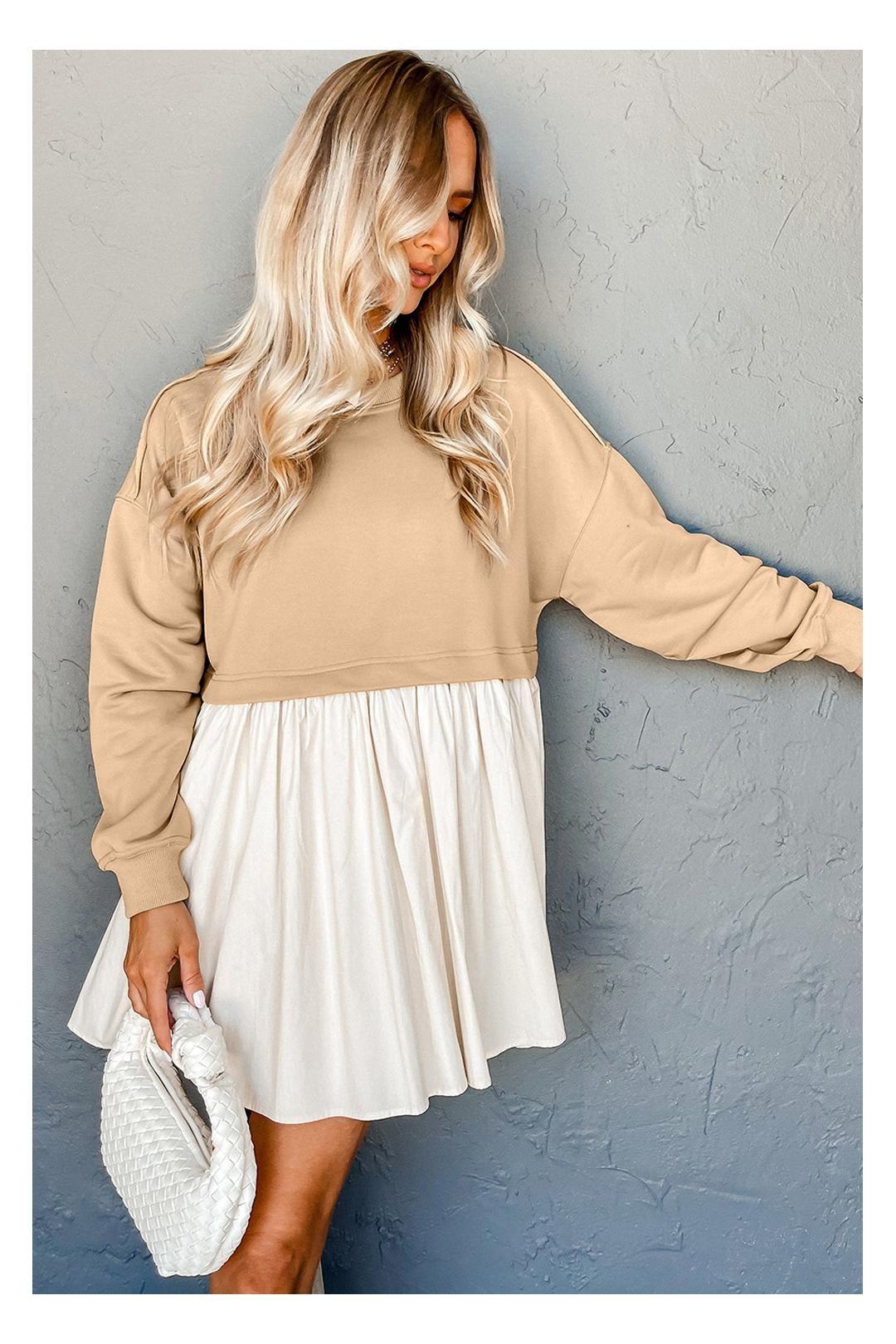 Pale Khaki Sweatshirt Poplin Mini Dress by EVERYDAY THE LABEL