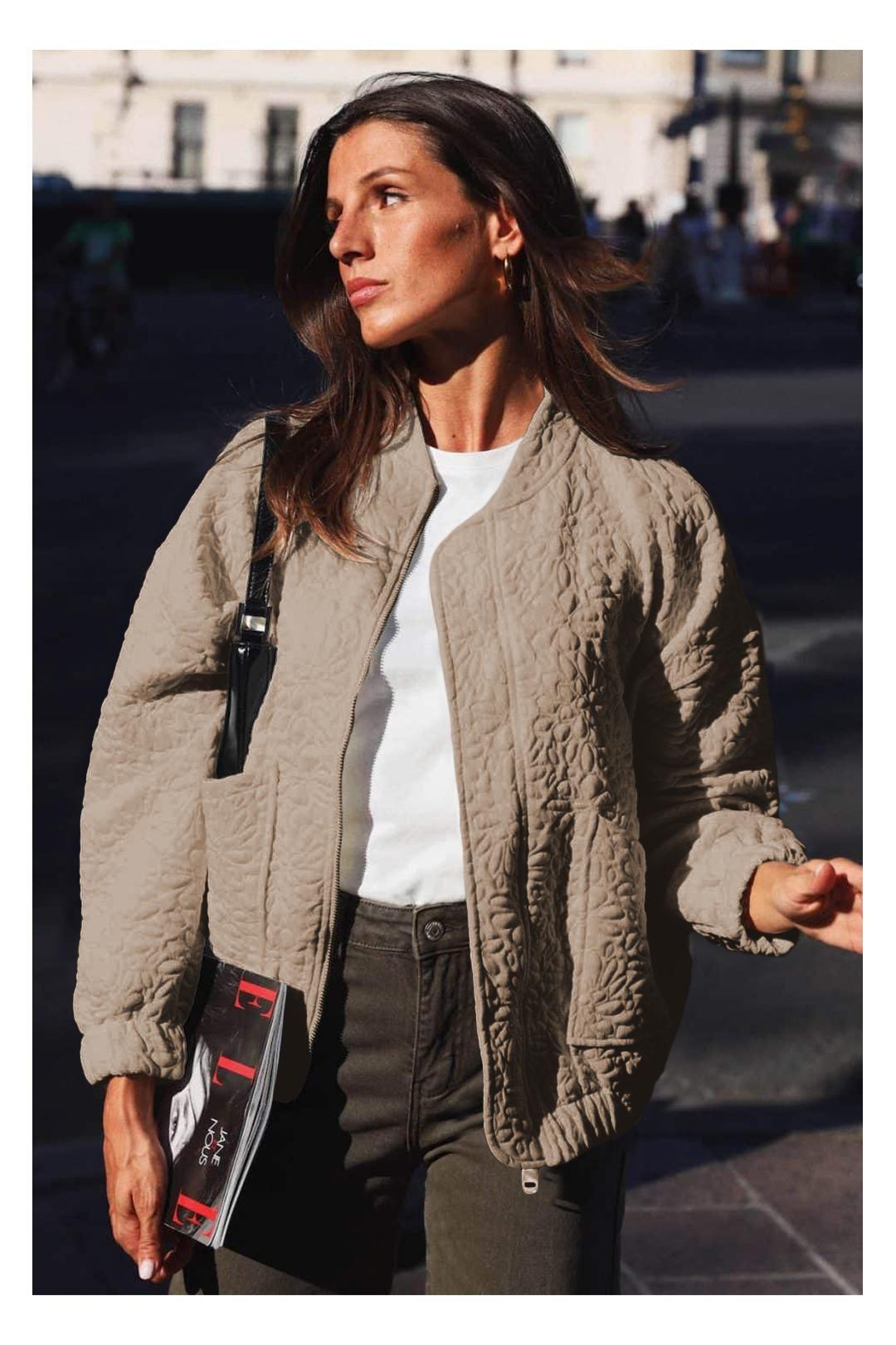 Quilted Floral Bomber Jacket by EVERYDAY THE LABEL
