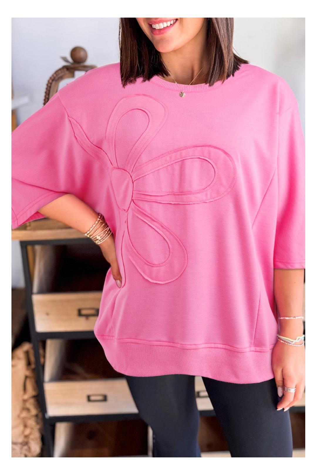 Sachet Pink Floral Patched Half Sleeve Tunic Top by EVERYDAY THE LABEL