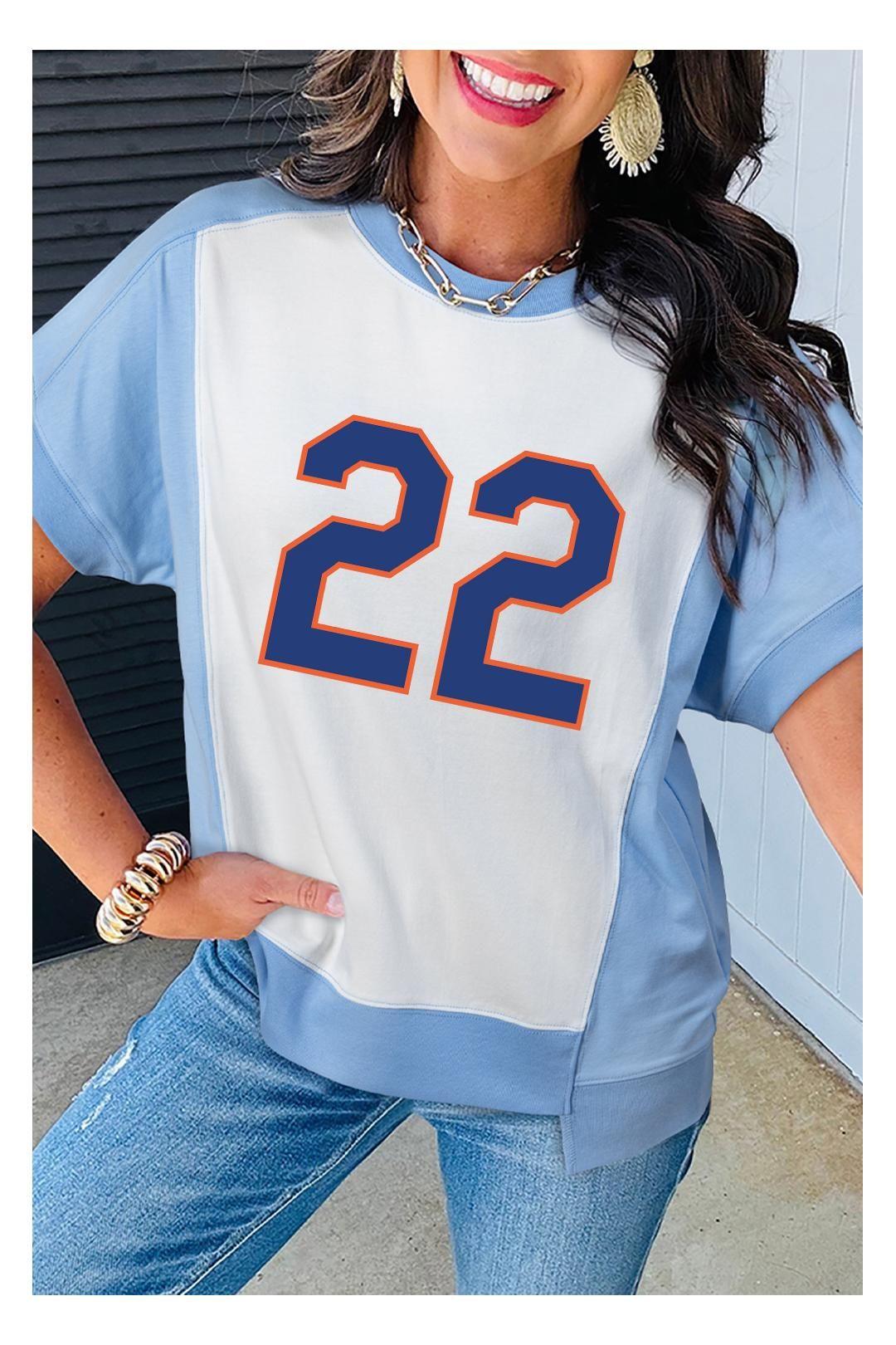 Sky Blue Number 22 Printed Color Block T Shirt by EVERYDAY THE LABEL Sky Blue Number 22 Printed Color Block T Shirt by EVERYDAY THE LABEL