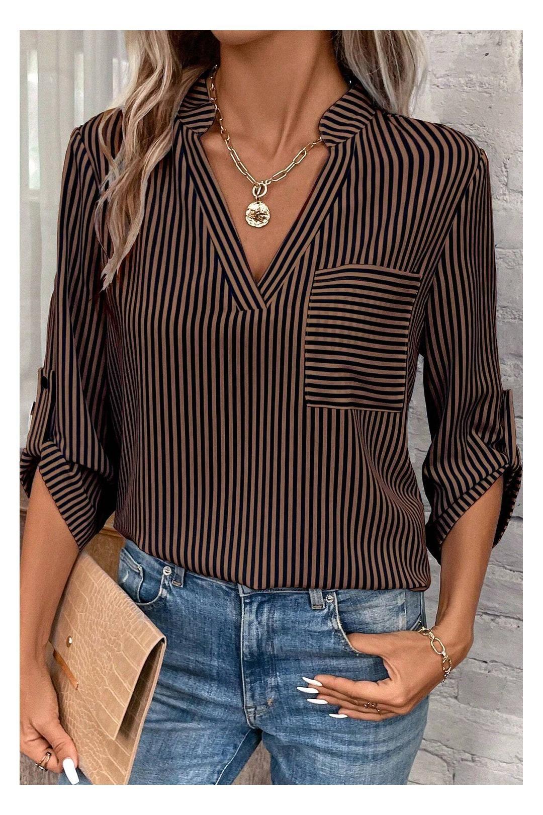 Striped V-neck Top by EVERYDAY THE LABEL