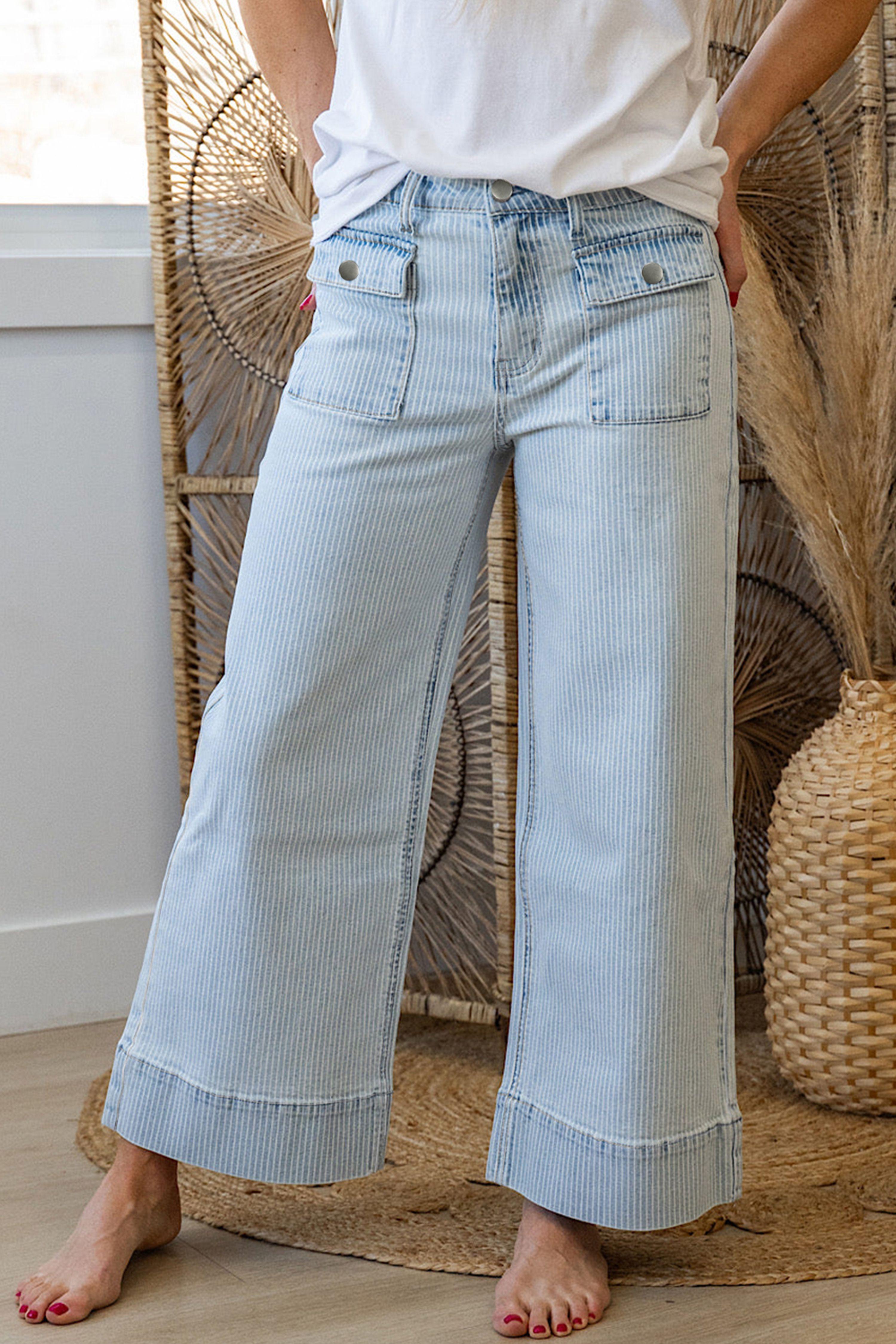 Striped Wide Leg Jeans by EVERYDAY THE LABEL