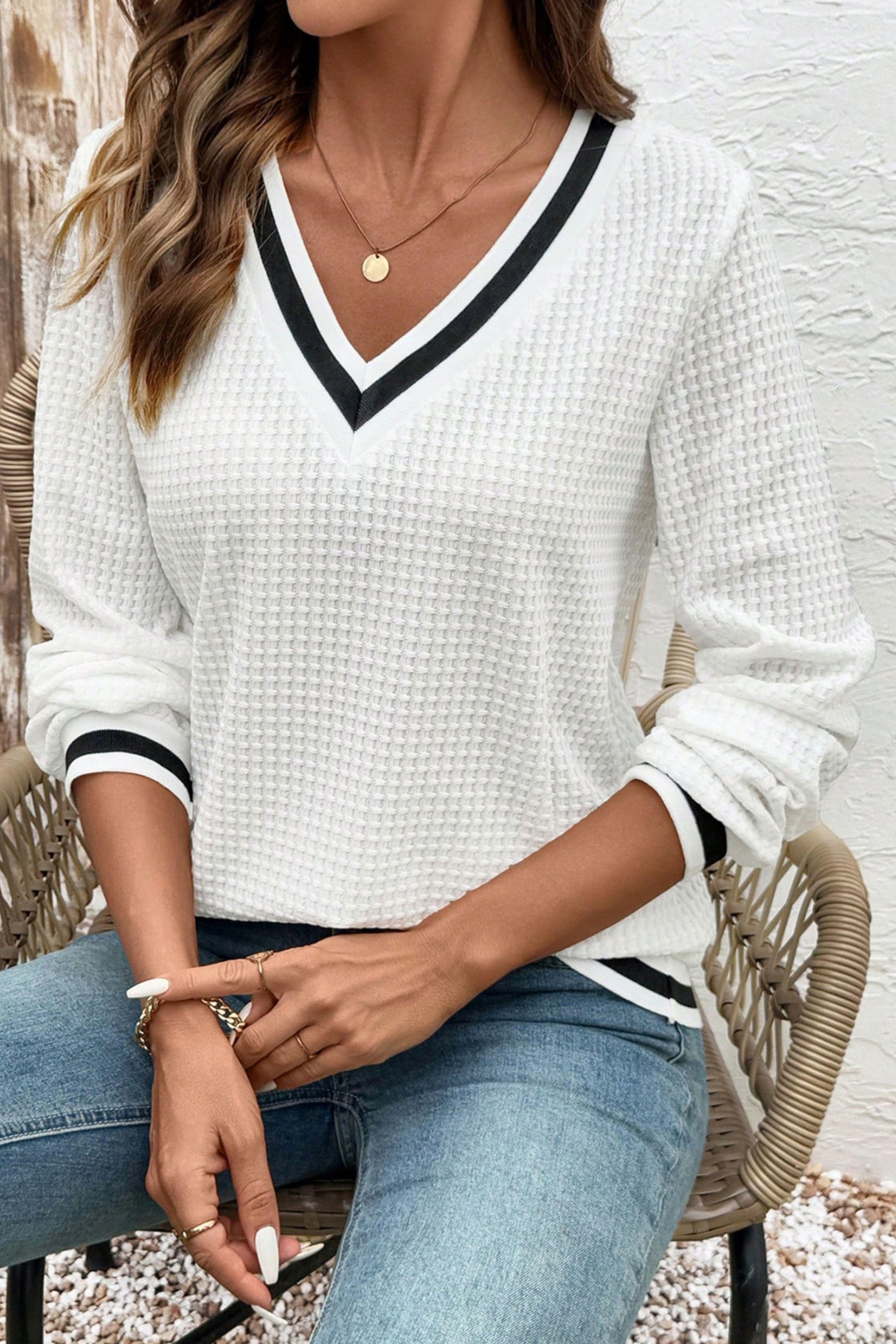 Waffle Knit Contrast Trim Top by EVERYDAY THE LABEL