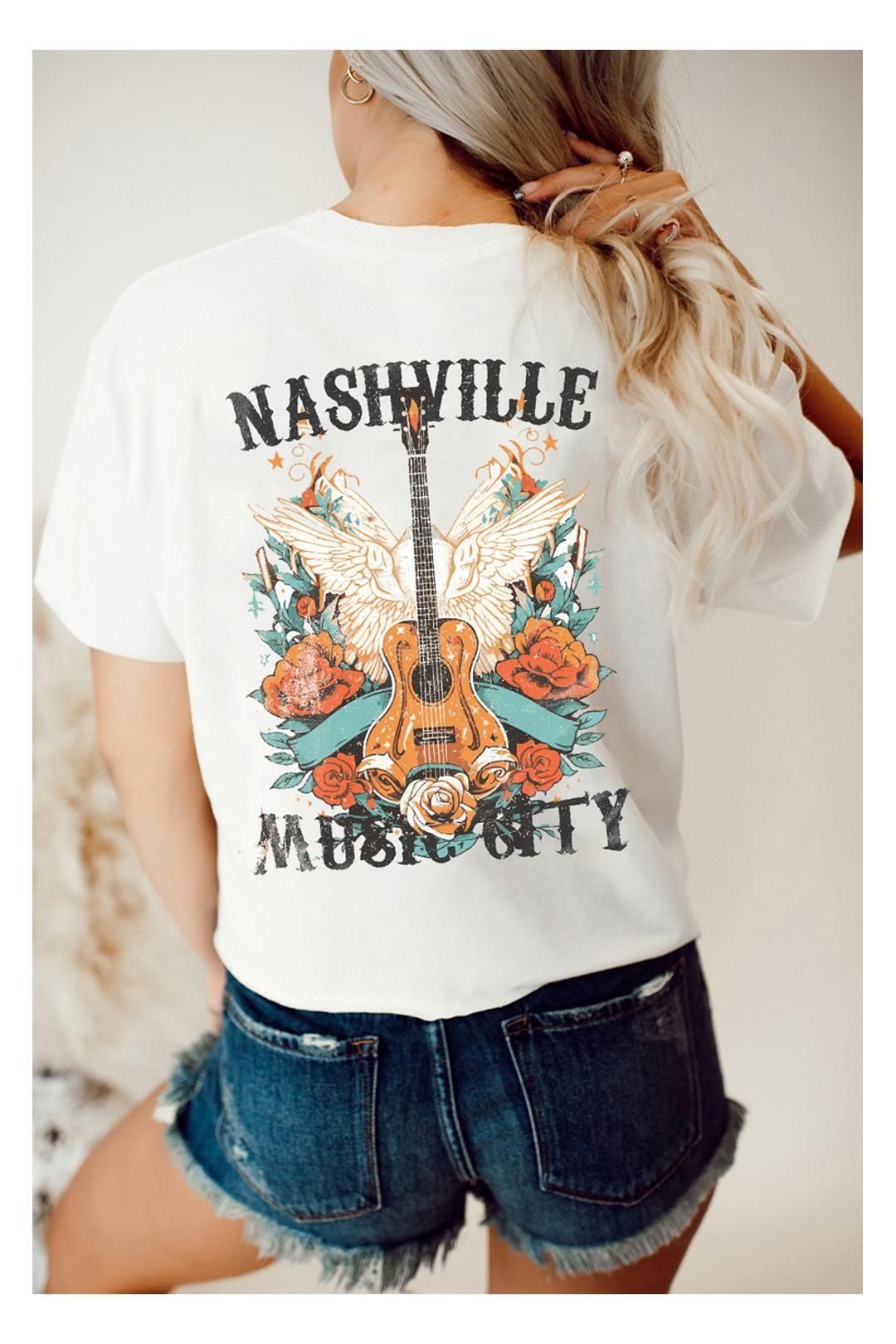 White Nashville Music City Guitar Wings Graphic Tee by EVERYDAY THE LABEL White Nashville Music City Guitar Wings Graphic Tee by EVERYDAY THE LABEL