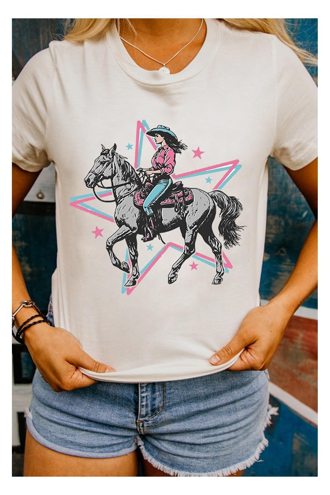 White Star Cowgirl Graphic Round Neck T Shirt by EVERYDAY THE LABEL White Star Cowgirl Graphic Round Neck T Shirt by EVERYDAY THE LABEL