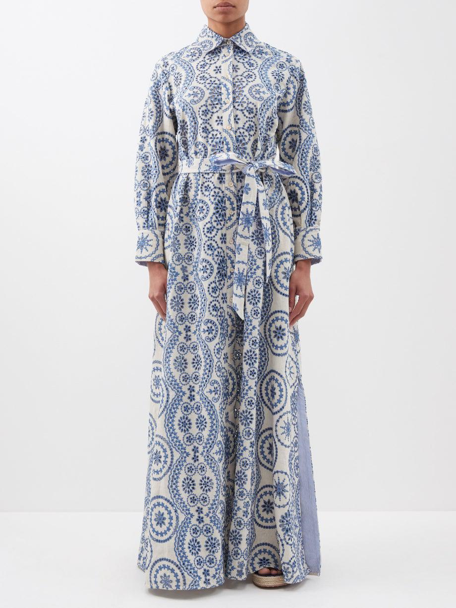 Komako floral-embroidered cotton-linen shirt dress by EVI GRINTELA