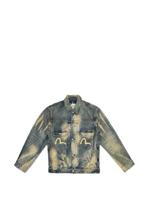 Seagull embroidered abstract-wash denim jacket by EVISU