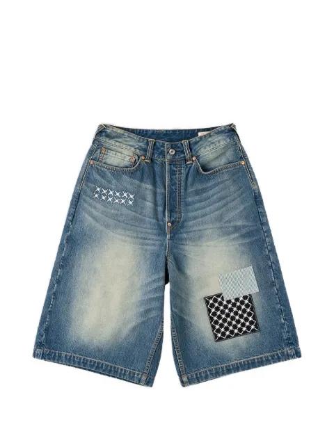 sashiko-patch denim shorts by EVISU