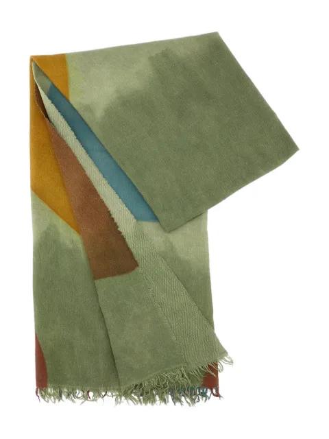 geometric-pattern fringed scarf by EXQUISITE J