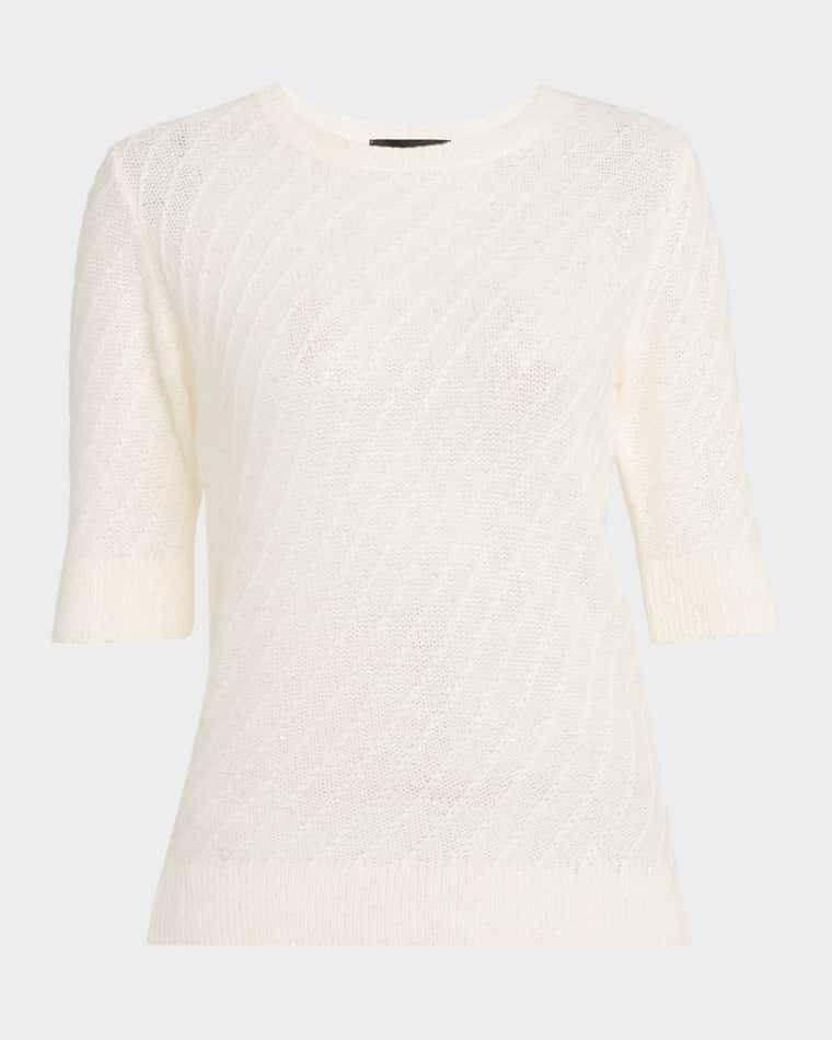 Elbow-Sleeve Crewneck Sequin Sweater by FABIANA FILIPPI
