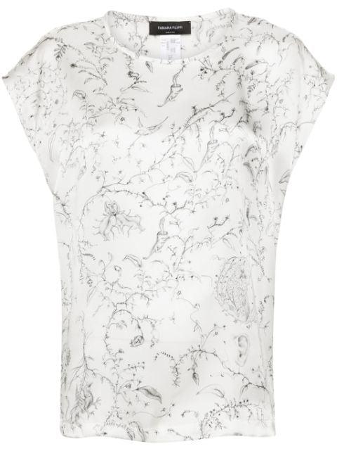 Fabula-print silk satin blouse by FABIANA FILIPPI