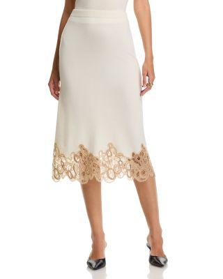 Platinum Wool Blend Lace Band Pencil Skirt by FABIANA FILIPPI