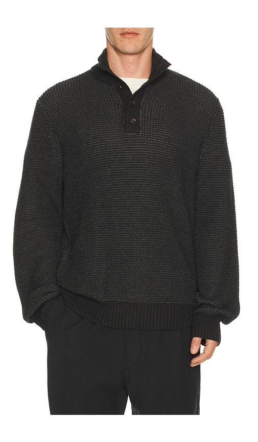 Faherty Quarter Button Sweater in Charcoal by FAHERTY